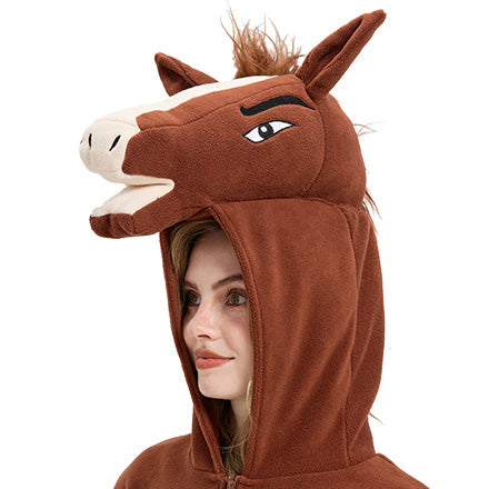 Realistic Horse Onesie Costume – Brown & White Pegasus Kigurumi with Mane & Tail