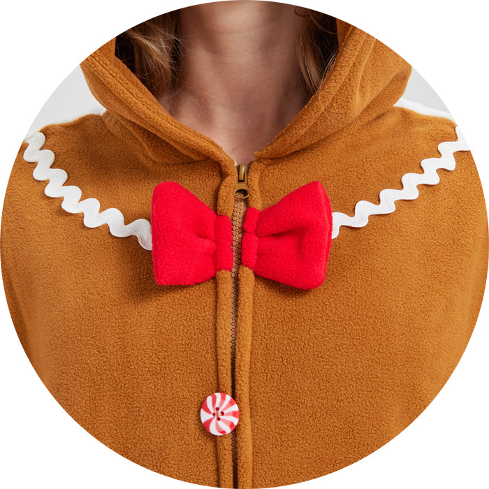 Adorable Gingerbread Man Onesie – Soft Polar Fleece Christmas Pajama Costume with Removable Santa Hat