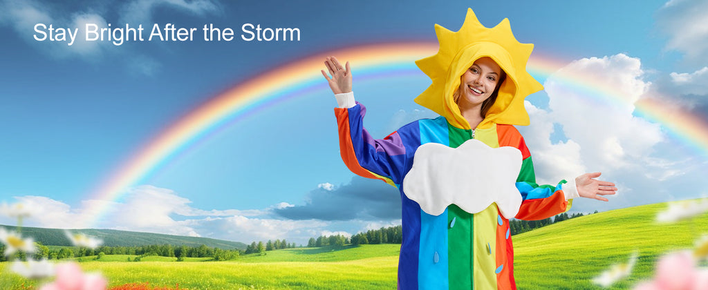 ☁️🌈 Rainbow After Rain Costume – Removable Cloud & Sun Hood