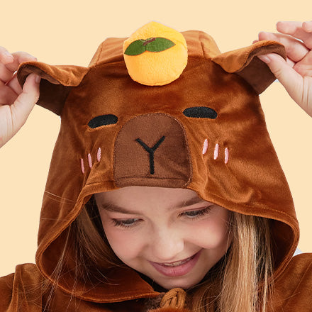 Kids Capybara Costume – 3-Piece Animal Outfit Set with Hooded Cape, Skirt & Leg Warmers for Halloween & Dress-Up