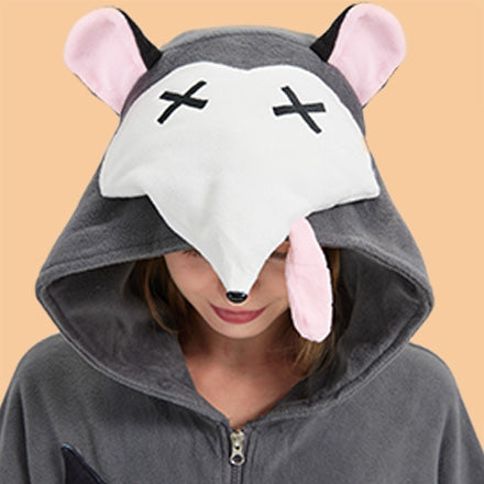 Funny Roadkill Opossum Onesie – "Playing Dead" Halloween Costume with Tire Tracks