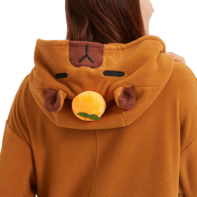 Adult Capybara Onesie Costume – Cozy Rodent Pajamas with Orange Slice Accent for Halloween & Cosplay