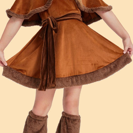 Kids Capybara Costume – 3-Piece Animal Outfit Set with Hooded Cape, Skirt & Leg Warmers for Halloween & Dress-Up