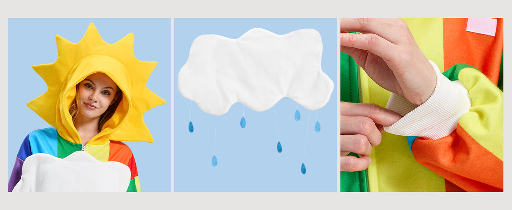 ☁️🌈 Rainbow After Rain Costume – Removable Cloud & Sun Hood