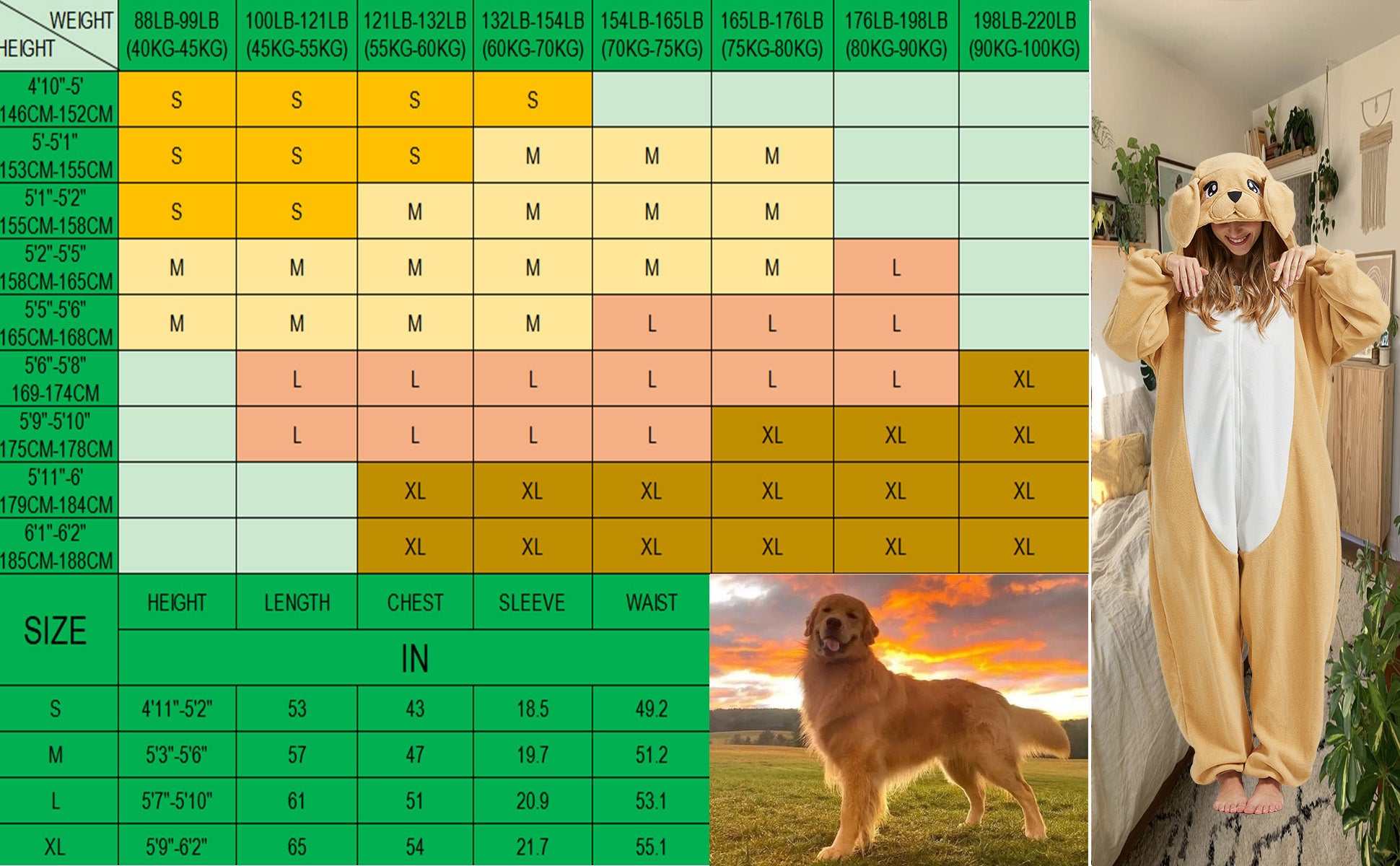 Adult Golden Retriever Onesie Costume – Dog Lover Pajamas with Realistic Puppy Details for Lounging & Cosplay