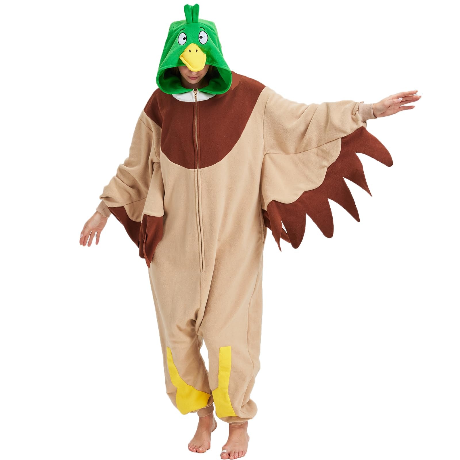 Adult Wild Duck Onesie Costume – Mallard Pajamas with Cartoon Style Hood for Halloween & Cosplay