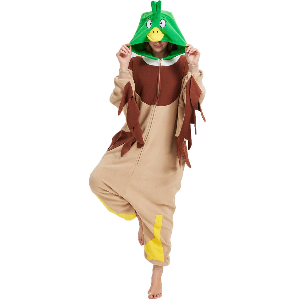 Adult Wild Duck Onesie Costume – Mallard Pajamas with Cartoon Style Hood for Halloween & Cosplay