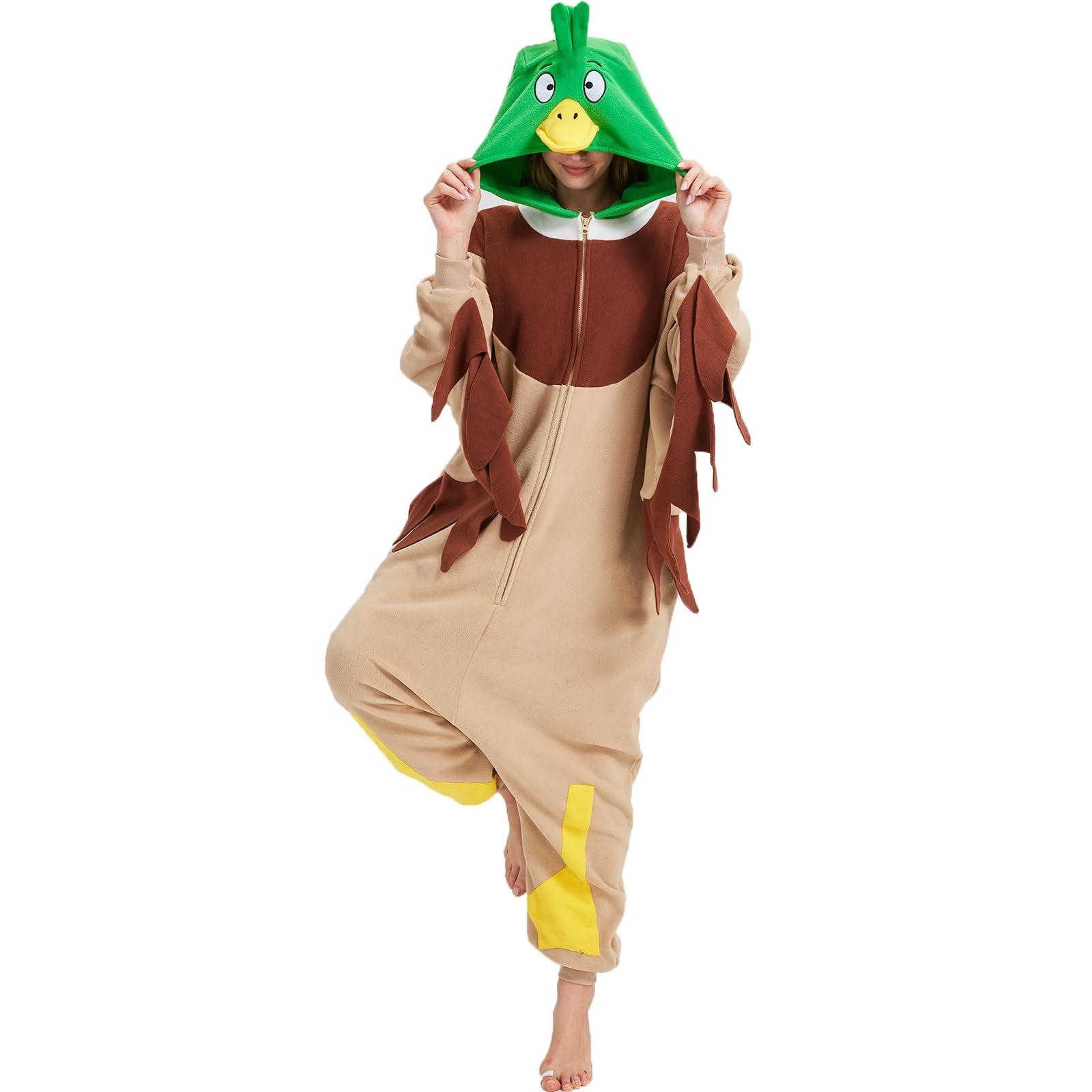 Adult Wild Duck Onesie Costume – Mallard Pajamas with Cartoon Style Hood for Halloween & Cosplay