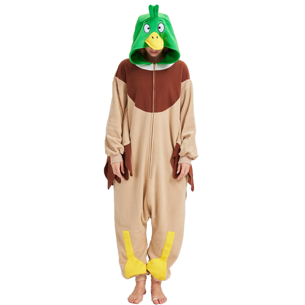 Adult Wild Duck Onesie Costume – Mallard Pajamas with Cartoon Style Hood for Halloween & Cosplay