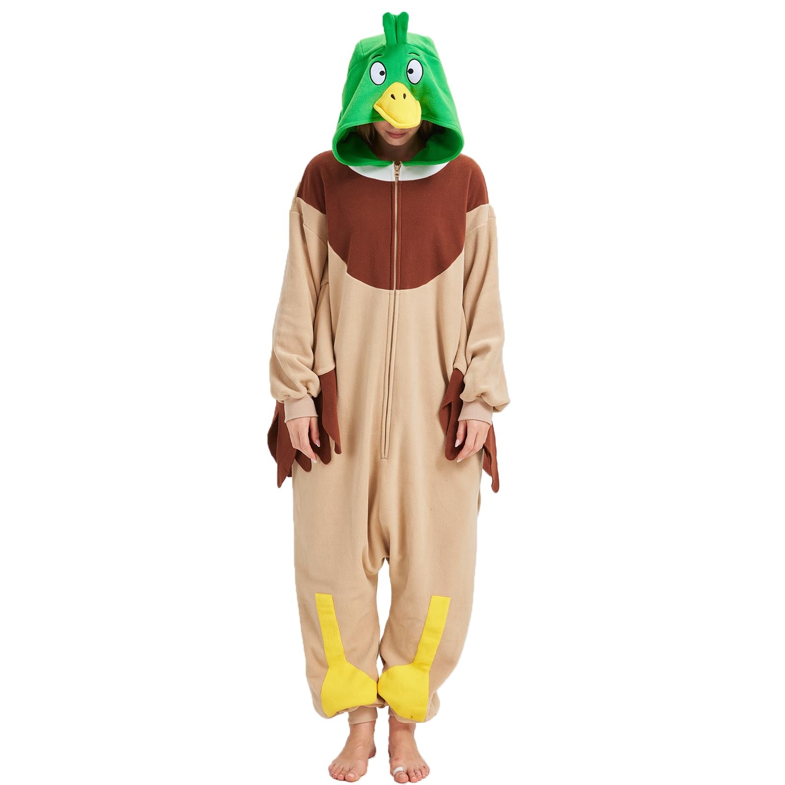 Adult Wild Duck Onesie Costume – Mallard Pajamas with Cartoon Style Hood for Halloween & Cosplay