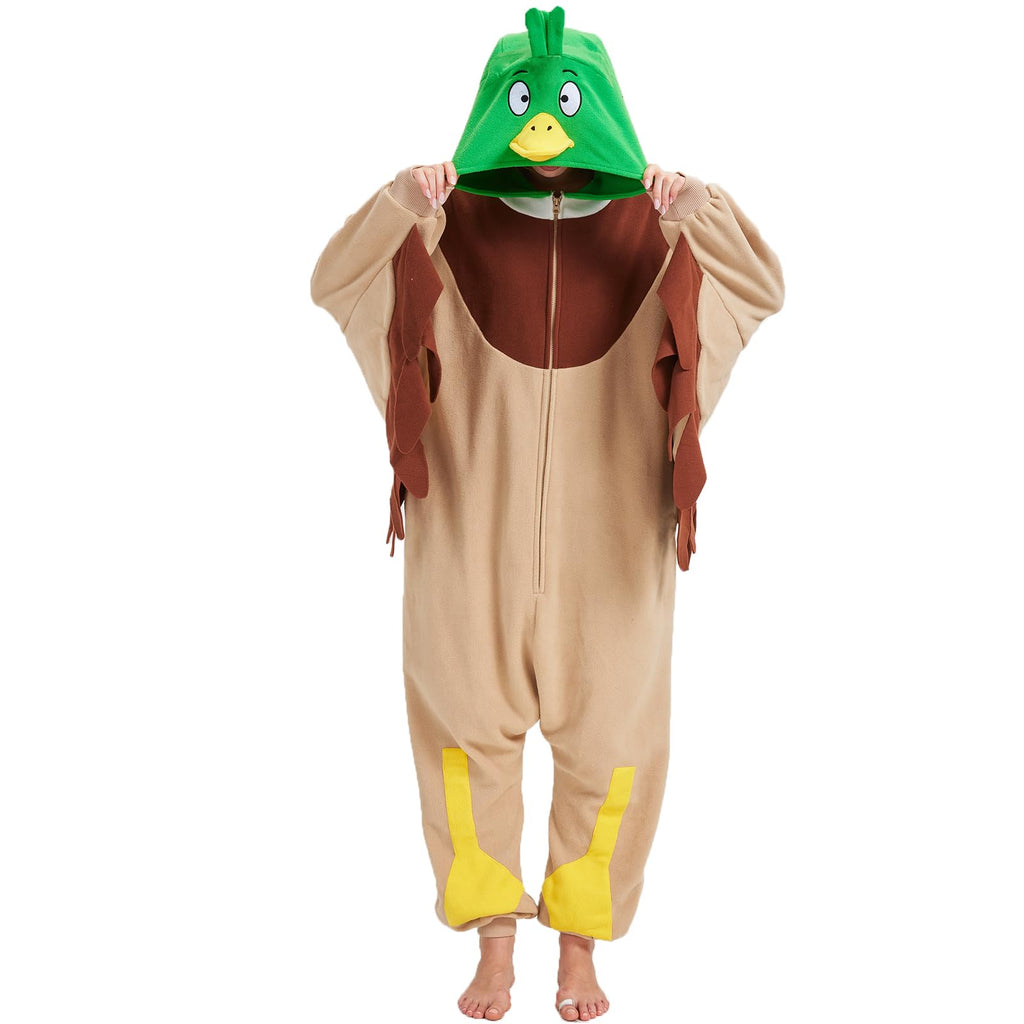 Adult Wild Duck Onesie Costume – Mallard Pajamas with Cartoon Style Hood for Halloween & Cosplay