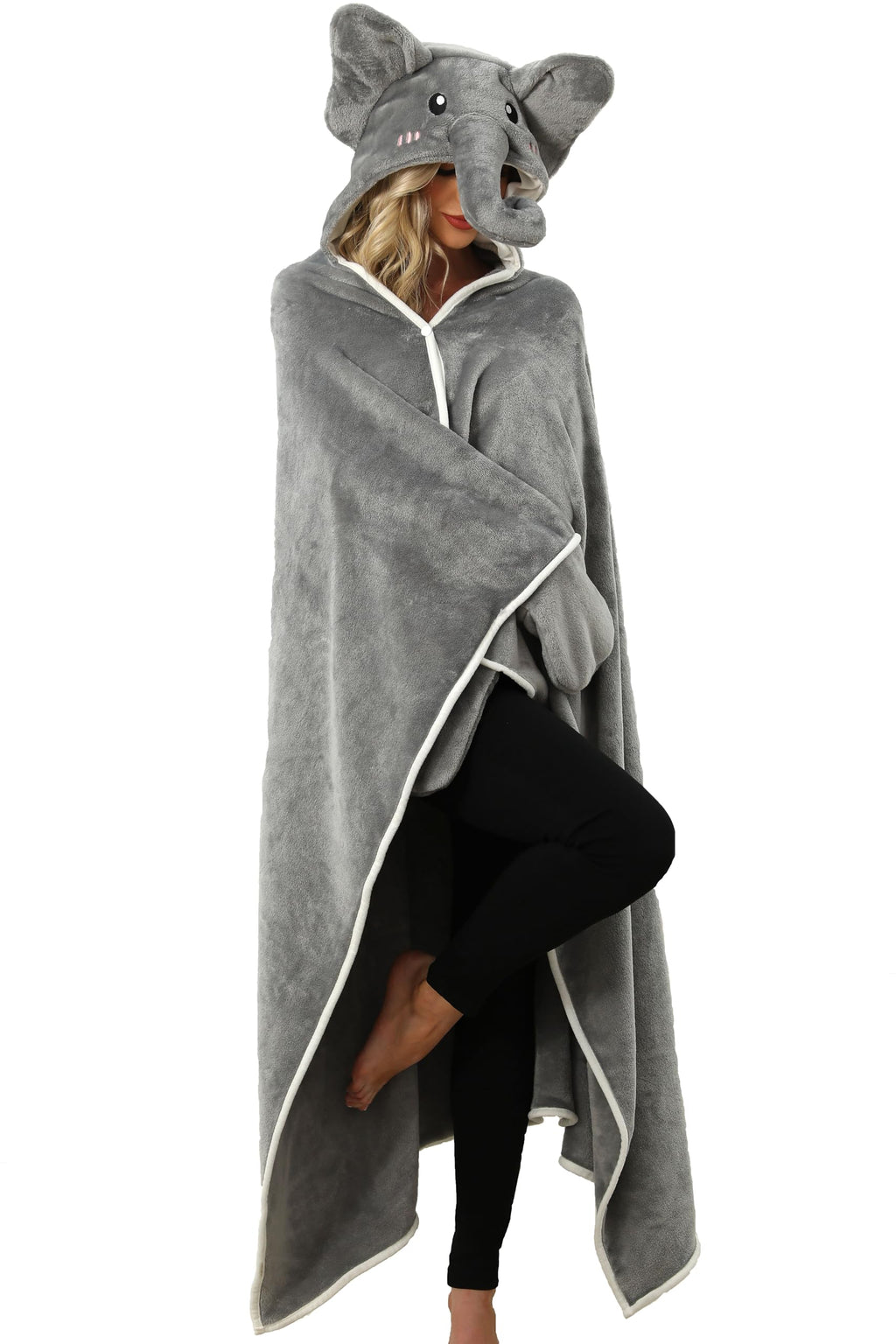 Elephant Hooded Blanket – Wearable Cozy Cape with Trunk & Ears Hood for Adults, Unisex Flannel Fleece Throw