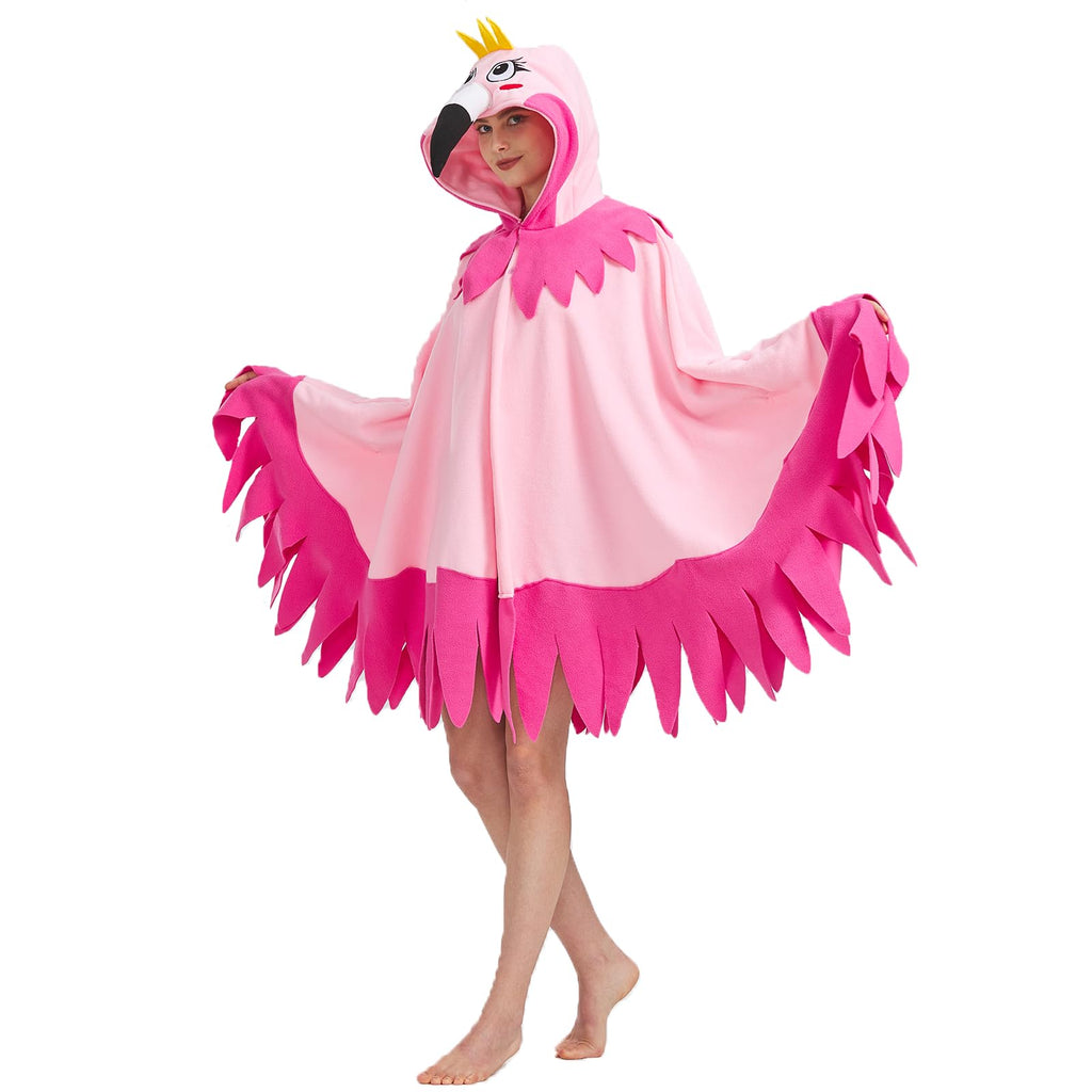 Flamingo Hooded Cape Costume – One Size Fits All Bird Poncho with Vivid Expression for Halloween & Cosplay
