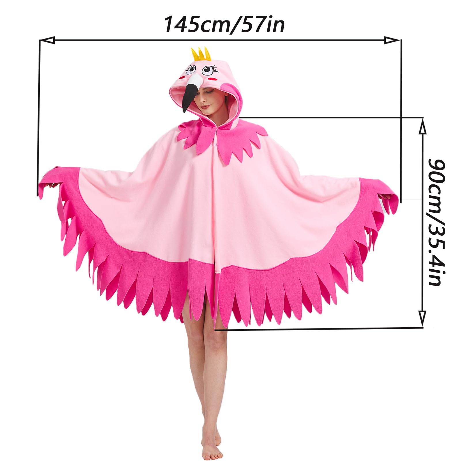 Flamingo Hooded Cape Costume – One Size Fits All Bird Poncho with Vivid Expression for Halloween & Cosplay