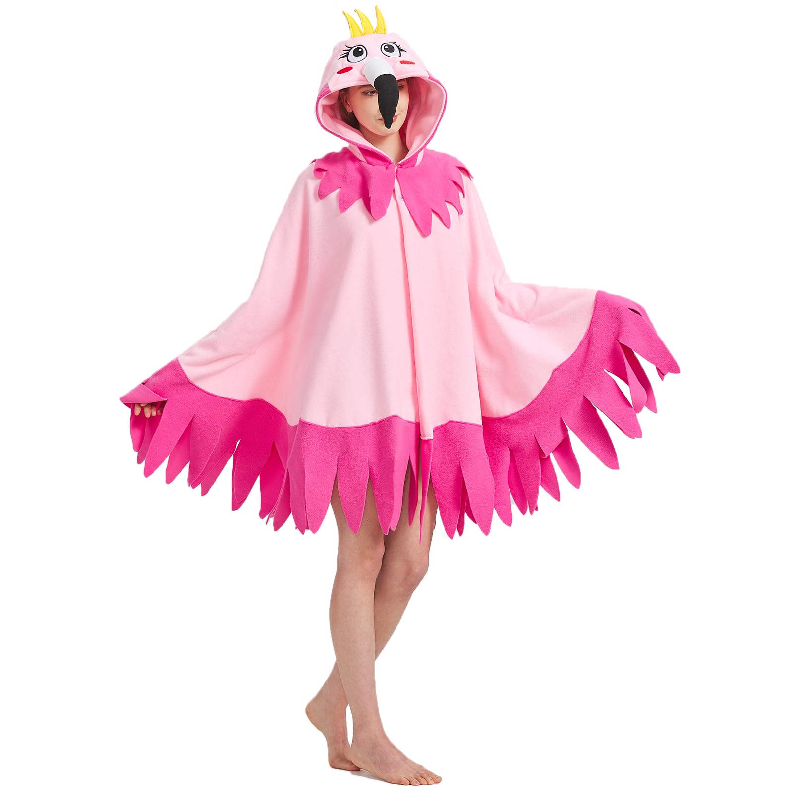 Flamingo Hooded Cape Costume – One Size Fits All Bird Poncho with Vivid Expression for Halloween & Cosplay