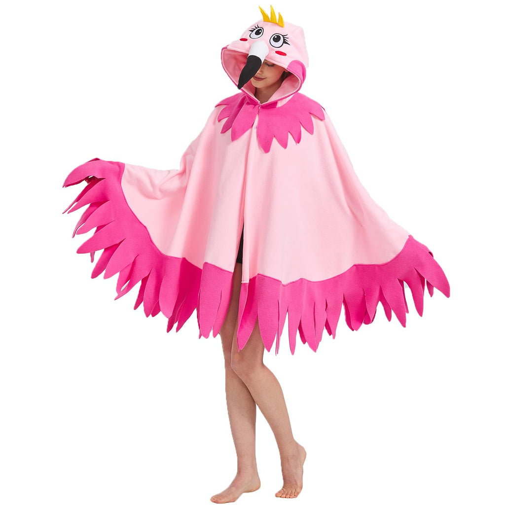 Flamingo Hooded Cape Costume – One Size Fits All Bird Poncho with Vivid Expression for Halloween & Cosplay