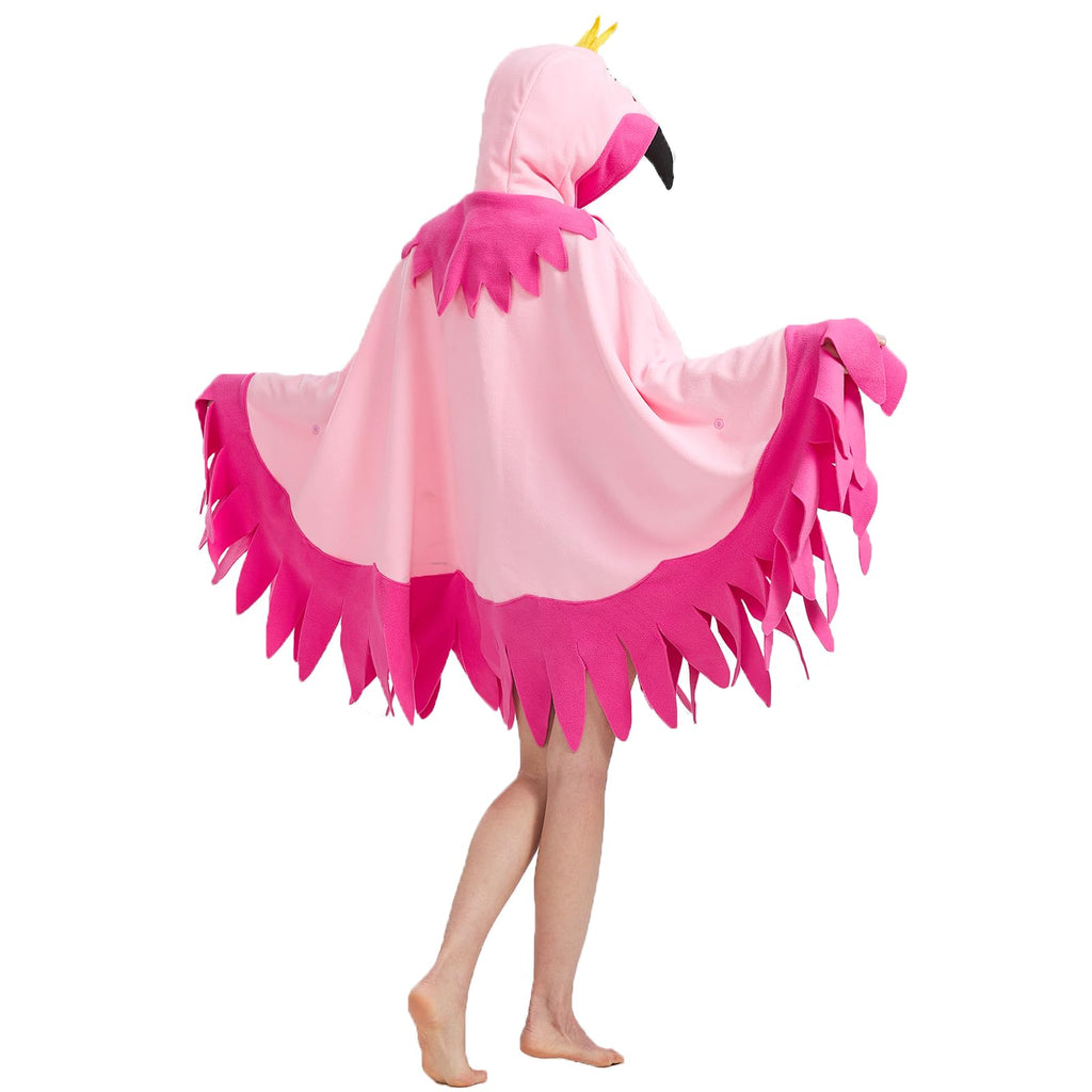 Flamingo Hooded Cape Costume – One Size Fits All Bird Poncho with Vivid Expression for Halloween & Cosplay