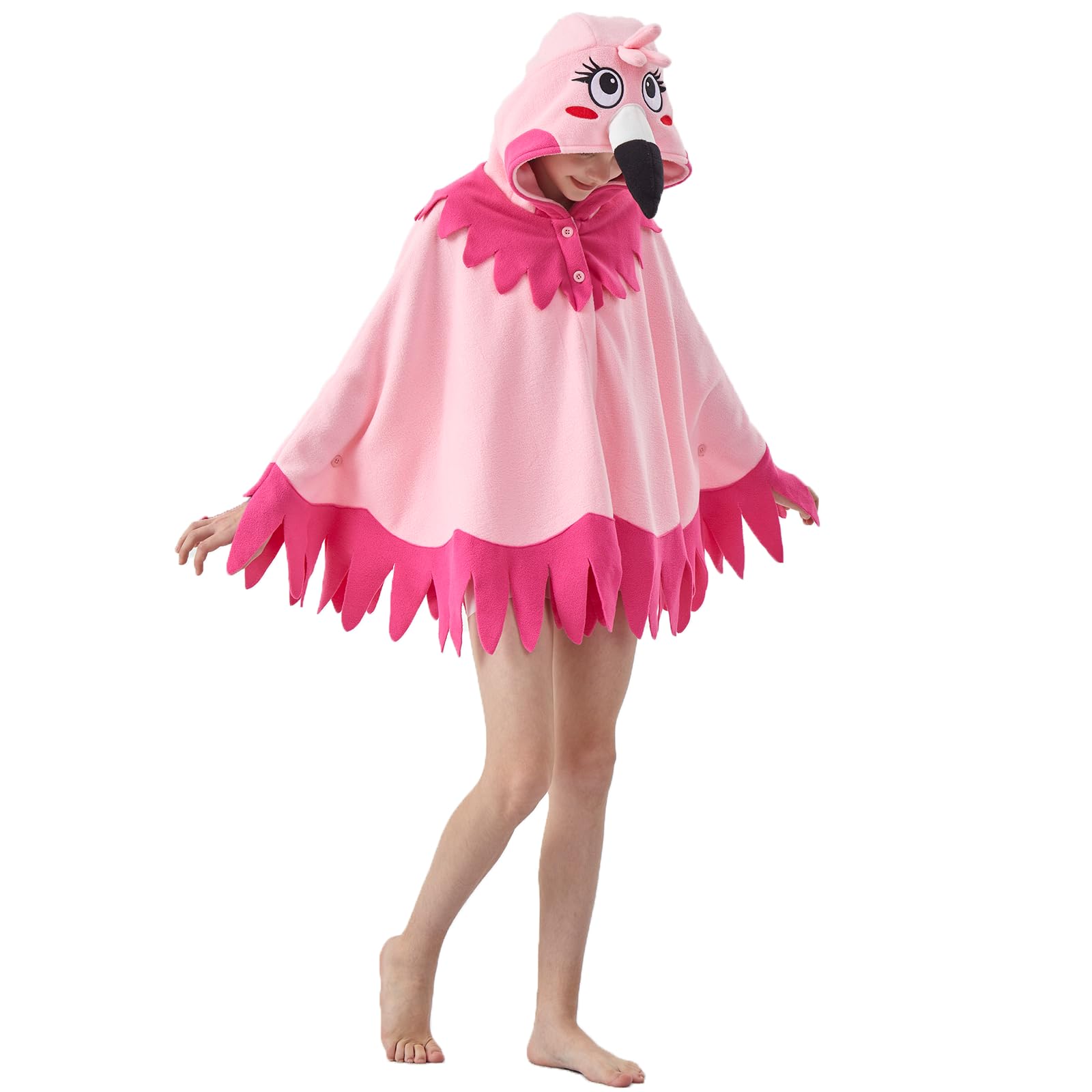 Flamingo Hooded Cape Costume – One Size Fits All Bird Poncho with Vivid Expression for Halloween & Cosplay