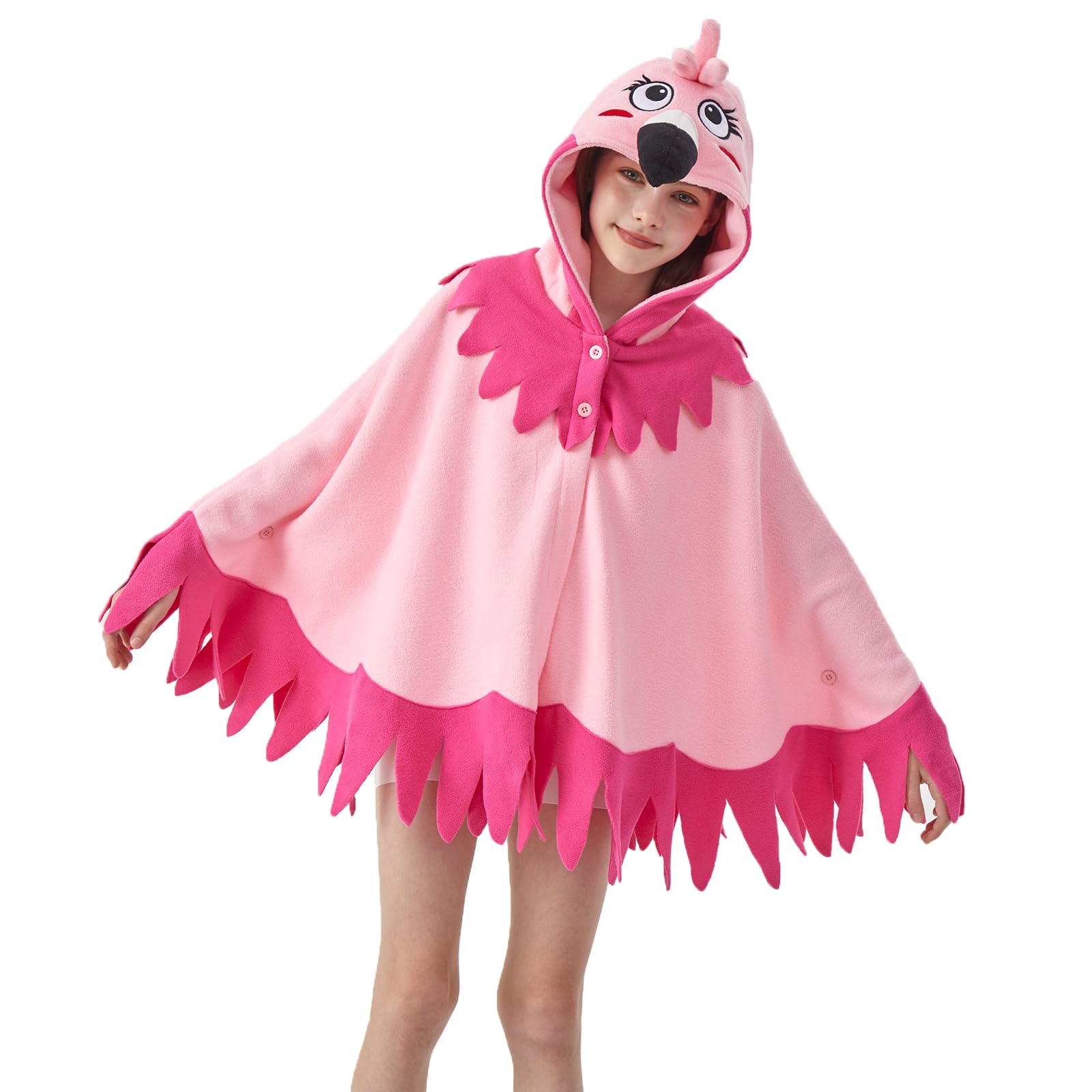 Flamingo Hooded Cape Costume – One Size Fits All Bird Poncho with Vivid Expression for Halloween & Cosplay