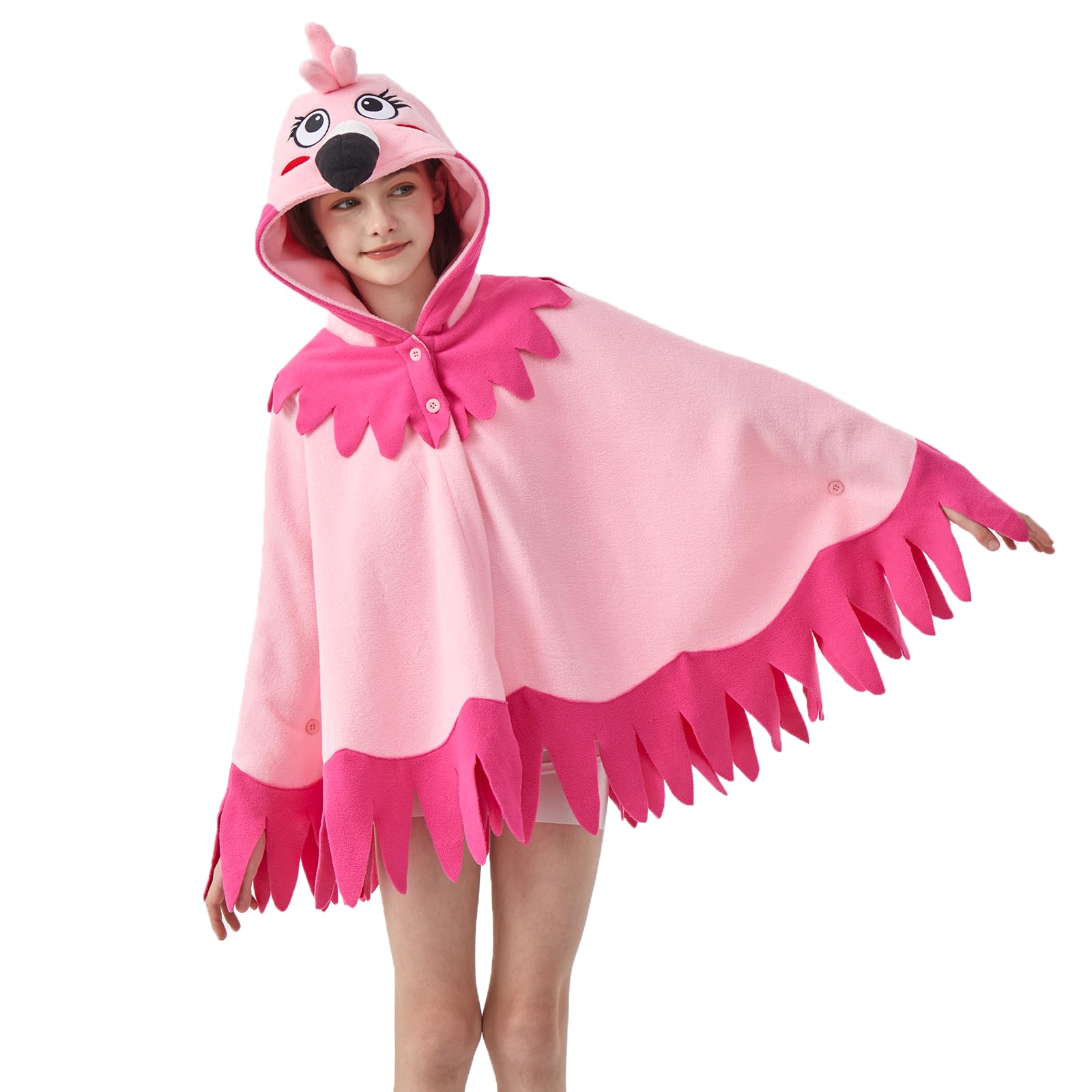 Flamingo Hooded Cape Costume – One Size Fits All Bird Poncho with Vivid Expression for Halloween & Cosplay