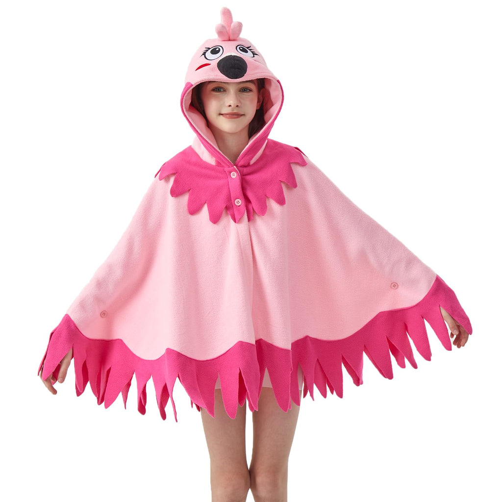 Flamingo Hooded Cape Costume – One Size Fits All Bird Poncho with Vivid Expression for Halloween & Cosplay