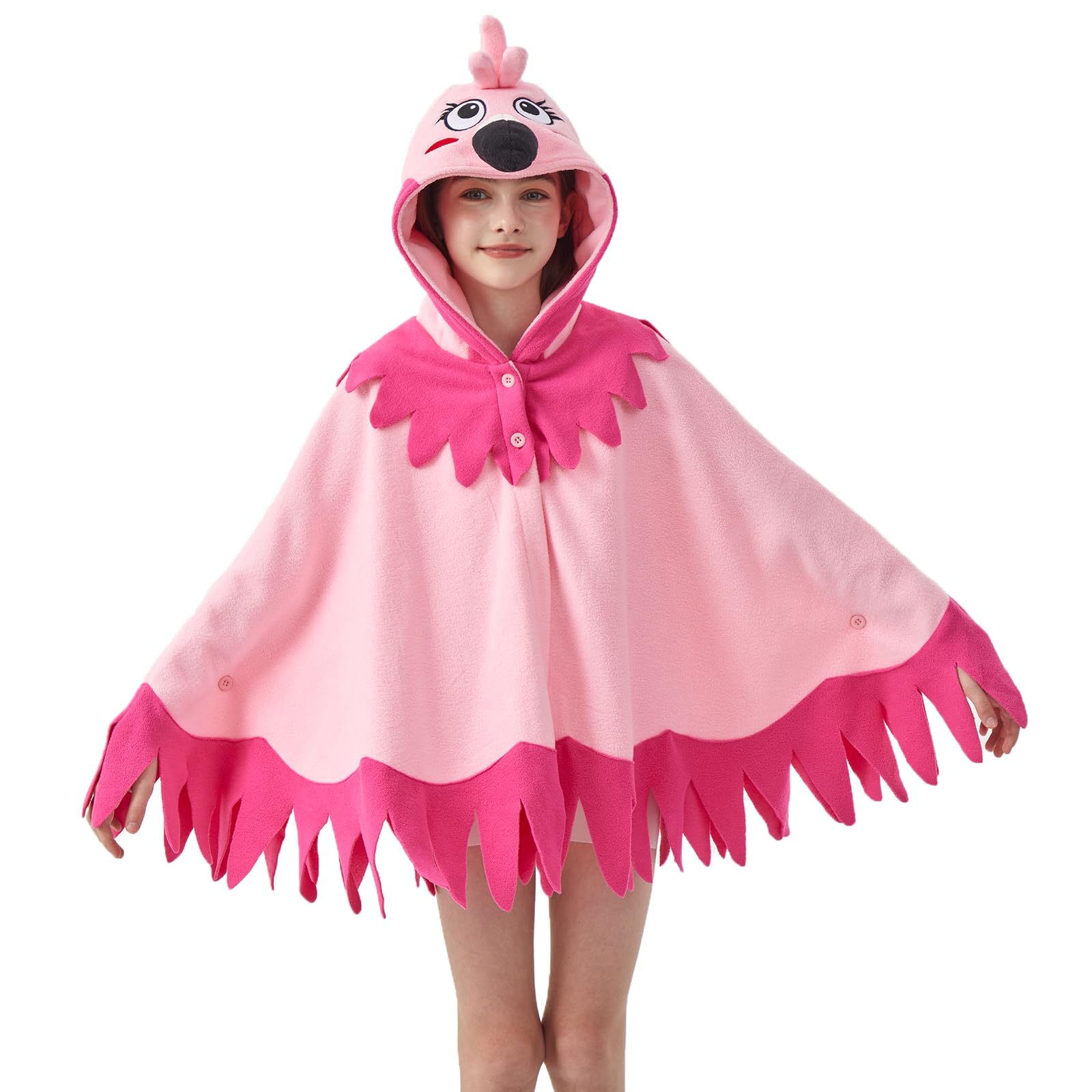 Flamingo Hooded Cape Costume – One Size Fits All Bird Poncho with Vivid Expression for Halloween & Cosplay