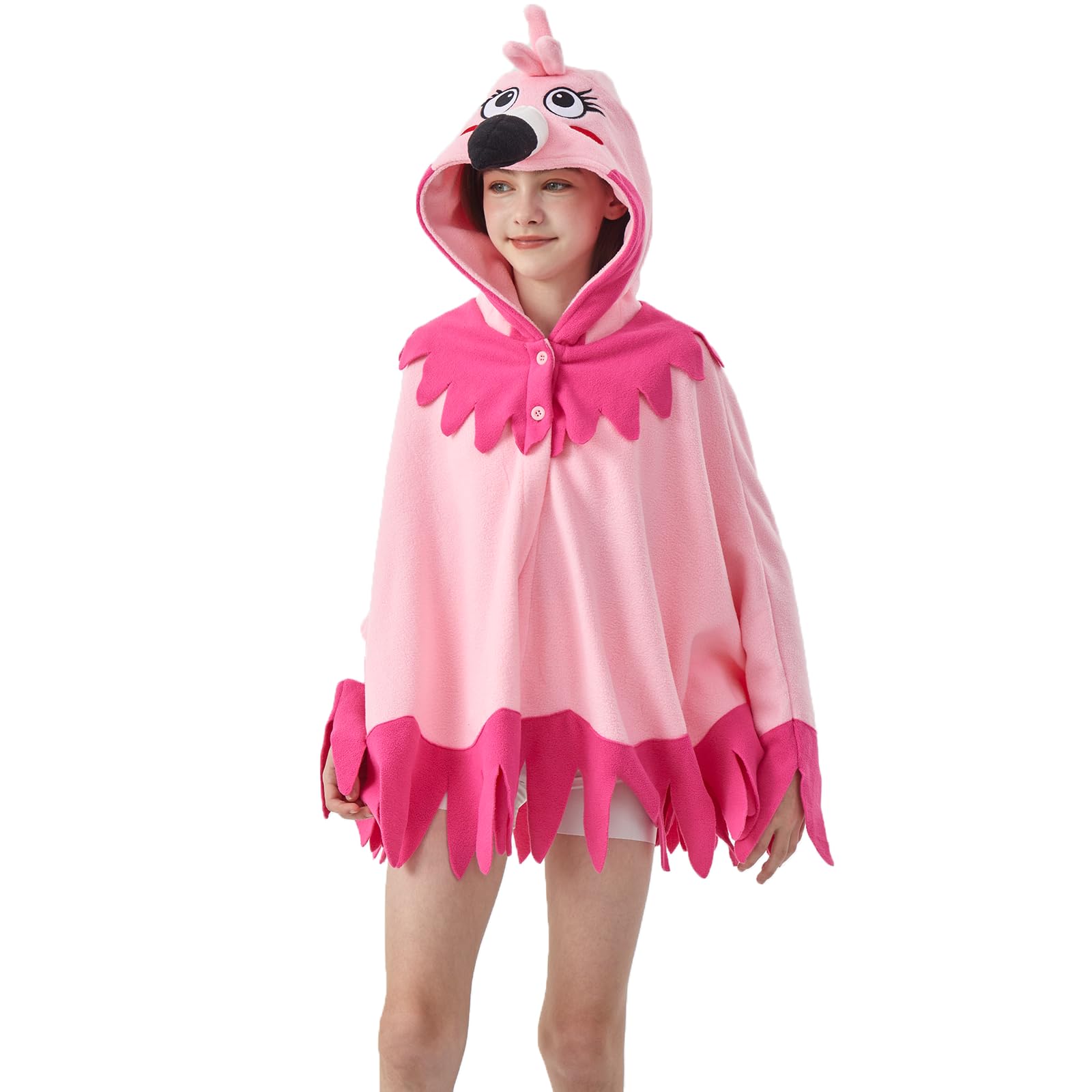 Flamingo Hooded Cape Costume – One Size Fits All Bird Poncho with Vivid Expression for Halloween & Cosplay