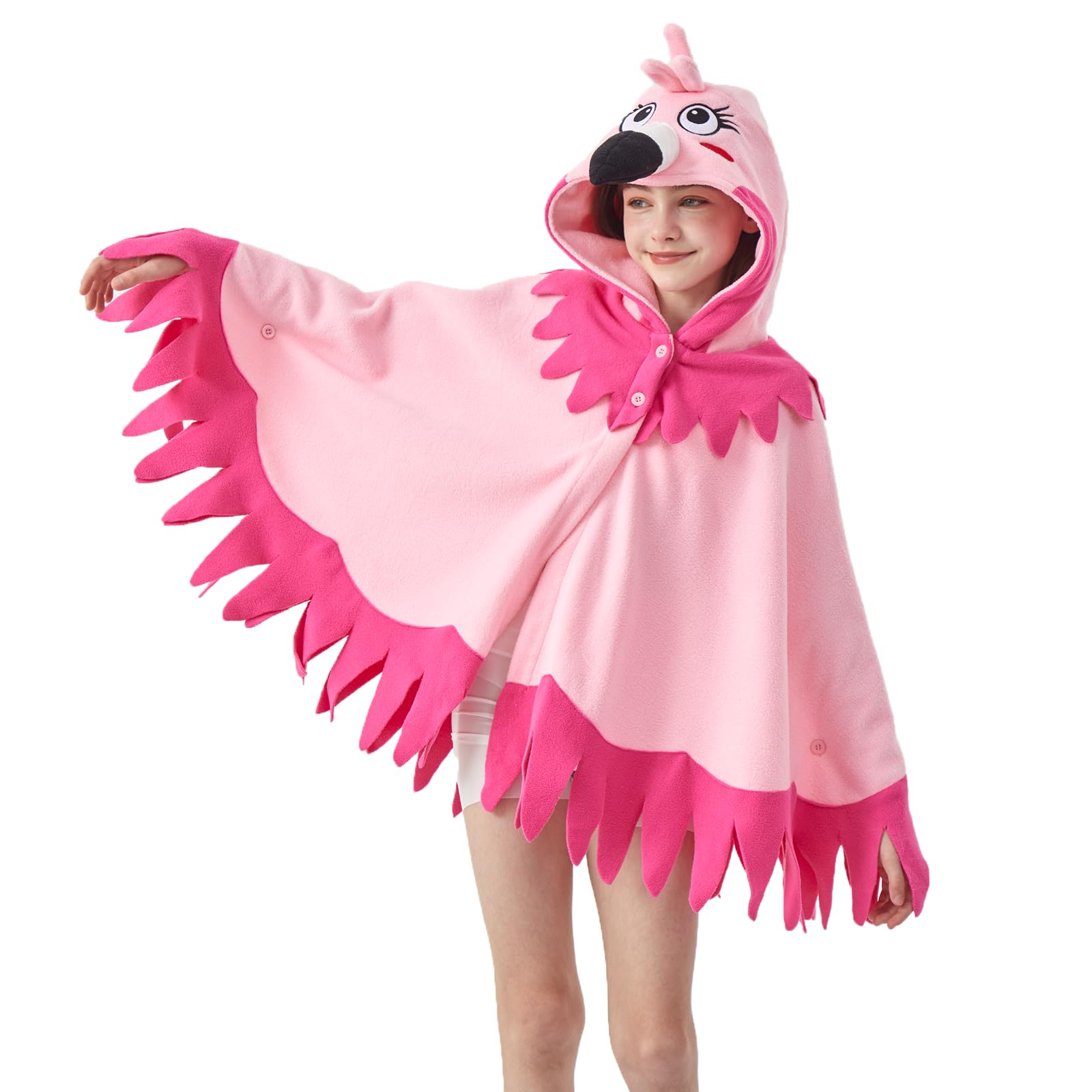 Flamingo Hooded Cape Costume – One Size Fits All Bird Poncho with Vivid Expression for Halloween & Cosplay