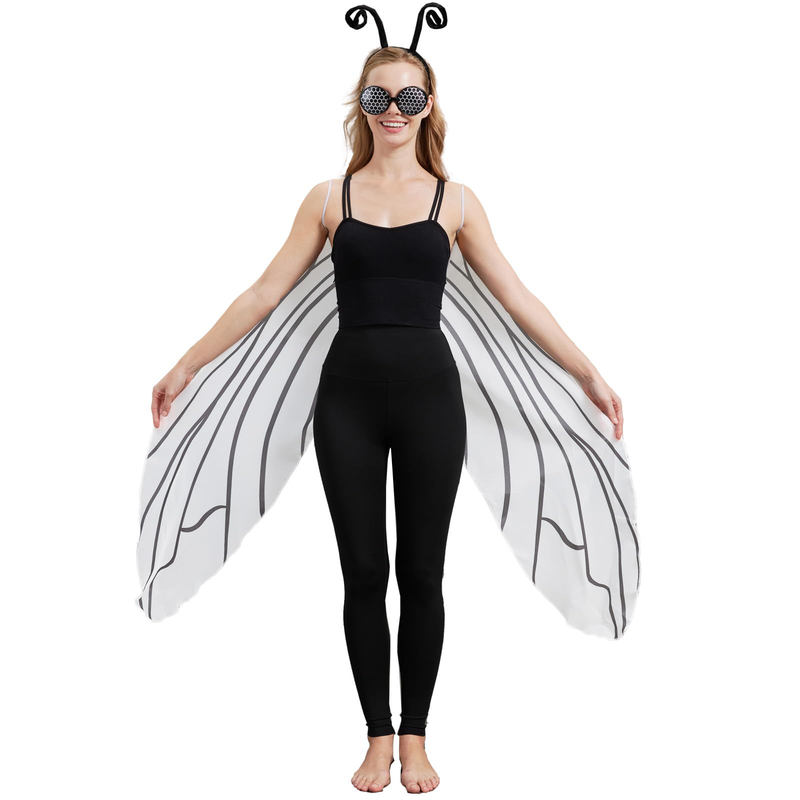 Fly Insect Wings & Bug Eye Glasses Costume Set – Cartoon Bug Accessories Kit for Adults & Teens