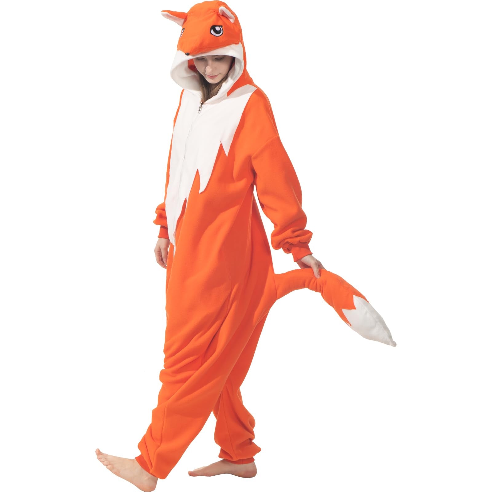 Cute Fox Onesie Costume – Soft Polar Fleece Animal Pajamas with Tail & Pockets