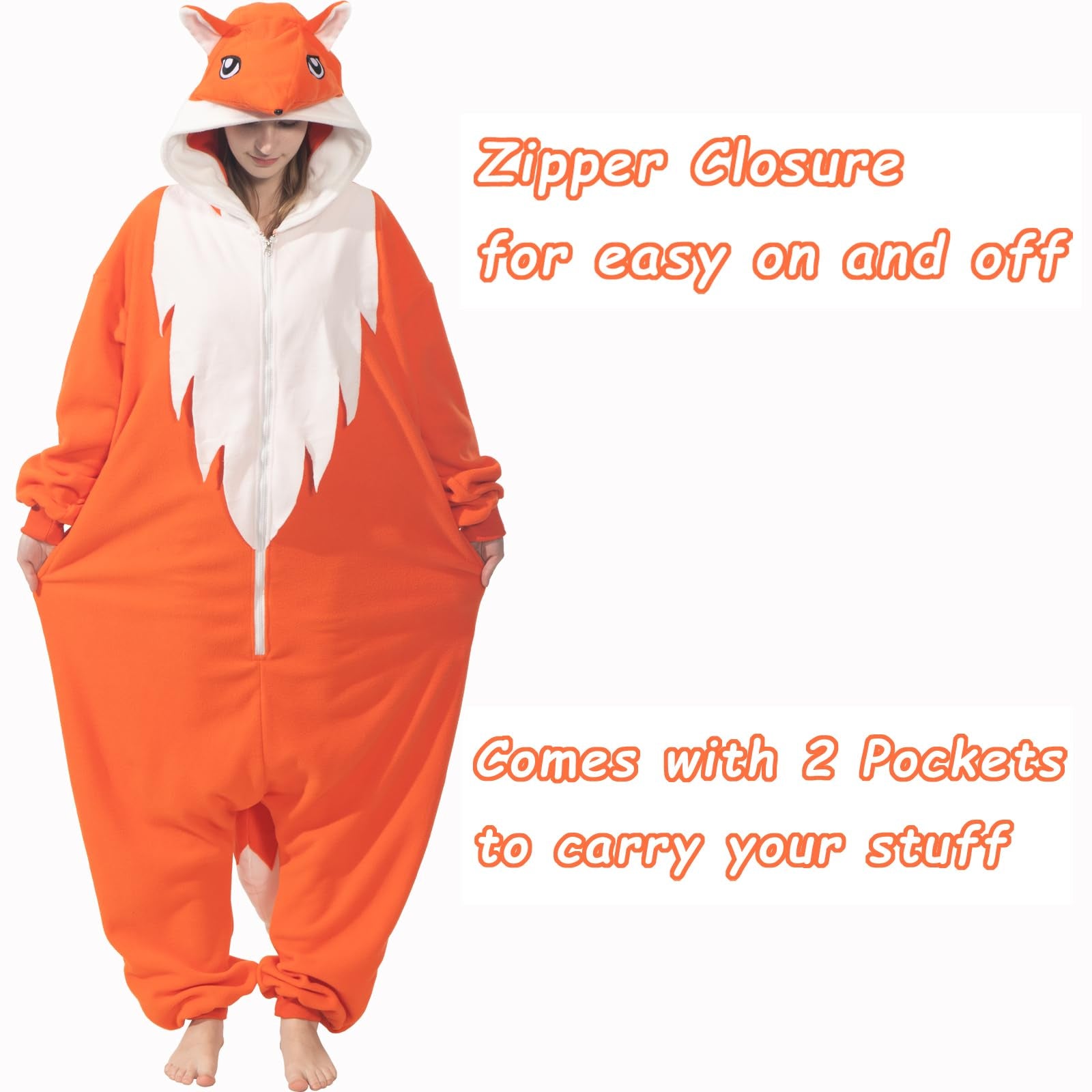 Cute Fox Onesie Costume – Soft Polar Fleece Animal Pajamas with Tail & Pockets