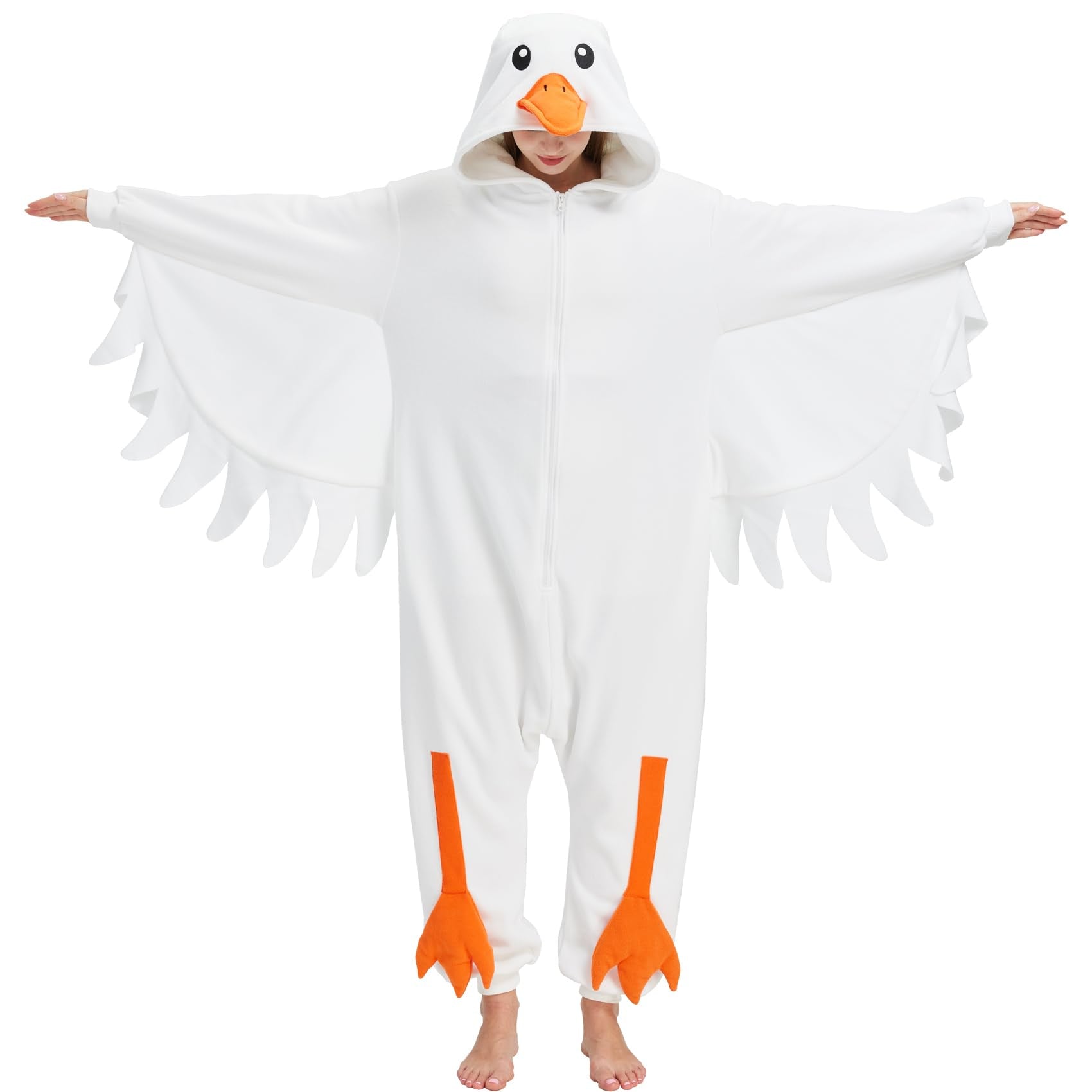 Adult Goose Onesie Costume – Funny Honking Bird Pajamas with Realistic Wings & Webbed Feet for Halloween