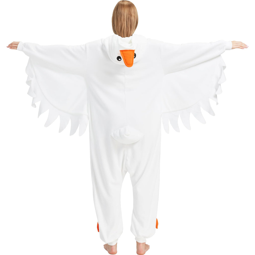 Adult Goose Onesie Costume – Funny Honking Bird Pajamas with Realistic Wings & Webbed Feet for Halloween