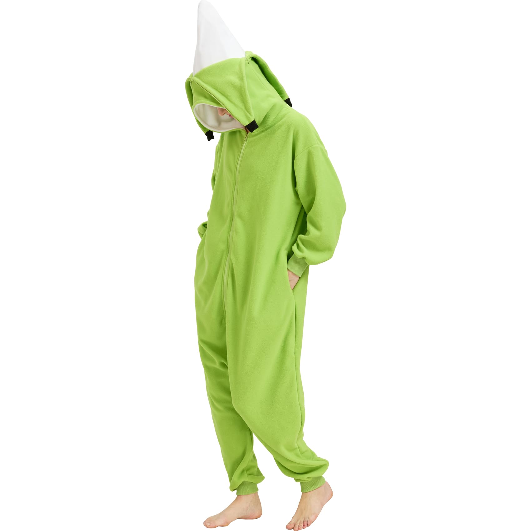 Adult Green Banana Onesie Costume – Unripe Fruit Pajamas with Peel Hood for Halloween & Fruit-Themed Parties