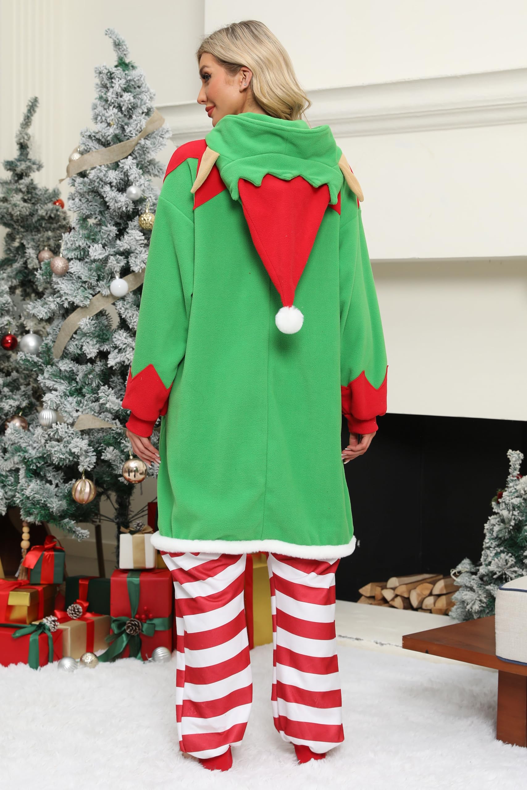Adult Elf Onesie Costume – Christmas-Themed Women's Pajamas with Festive Design for Holiday Parties & Lounging