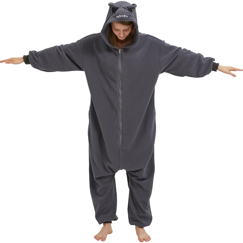Adult Dinosaur Iguana Monster Onesie Costume – Prehistoric Reptile Pajamas with Lifelike Hood for Halloween & Cosplay