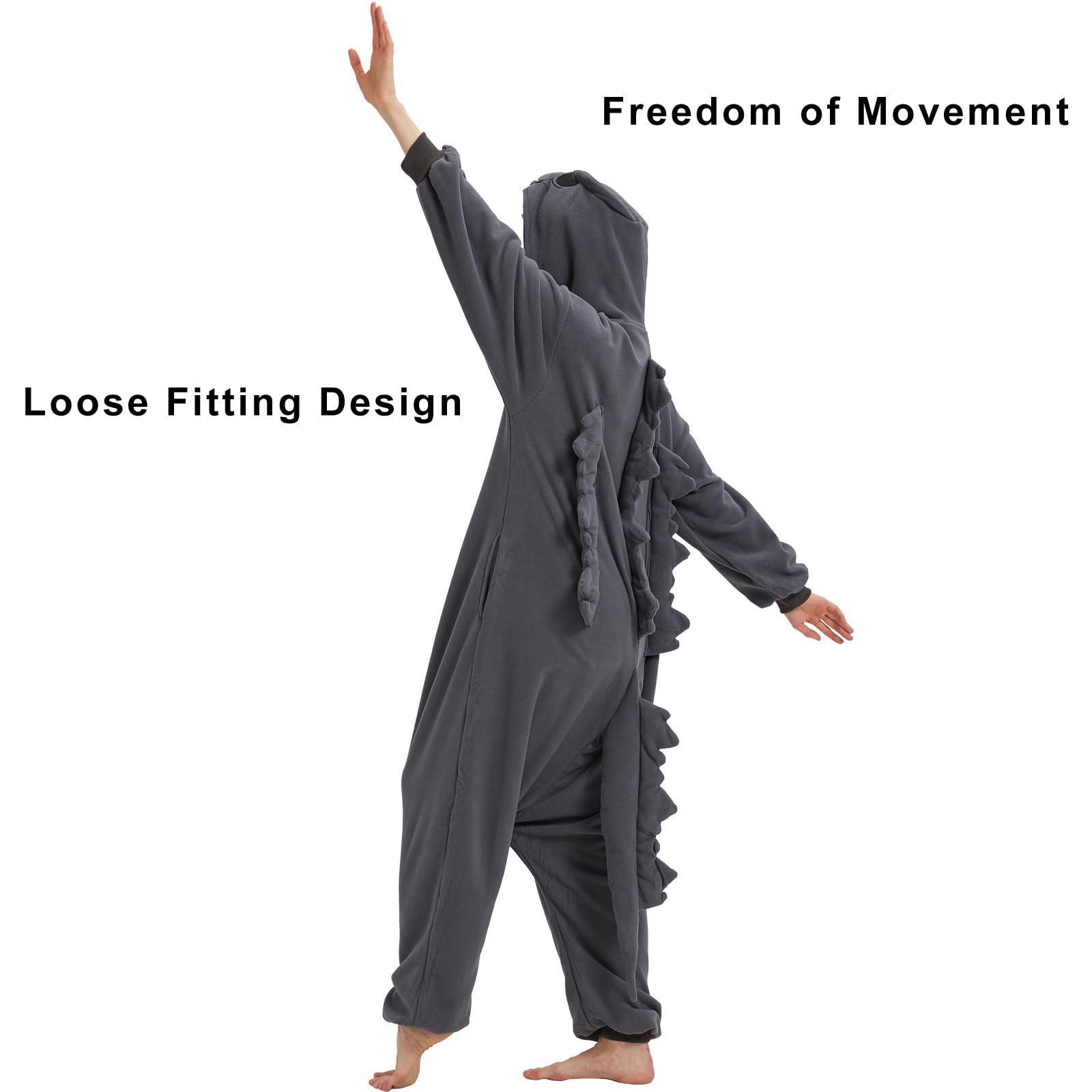 Adult Dinosaur Iguana Monster Onesie Costume – Prehistoric Reptile Pajamas with Lifelike Hood for Halloween & Cosplay