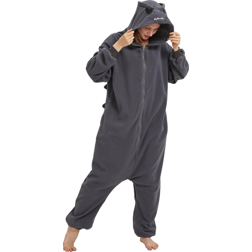 Adult Dinosaur Iguana Monster Onesie Costume – Prehistoric Reptile Pajamas with Lifelike Hood for Halloween & Cosplay