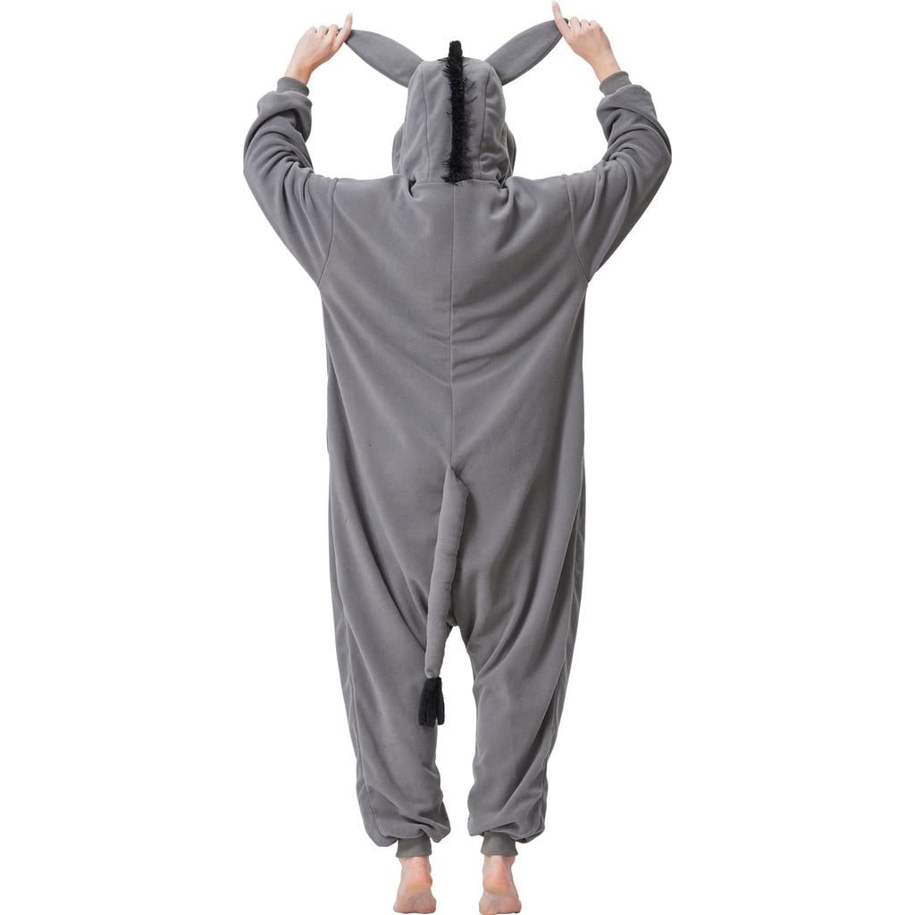 Adult Donkey Onesie Costume – Adorable Farm Animal Pajamas with Hooded Ears for Halloween & Lounging