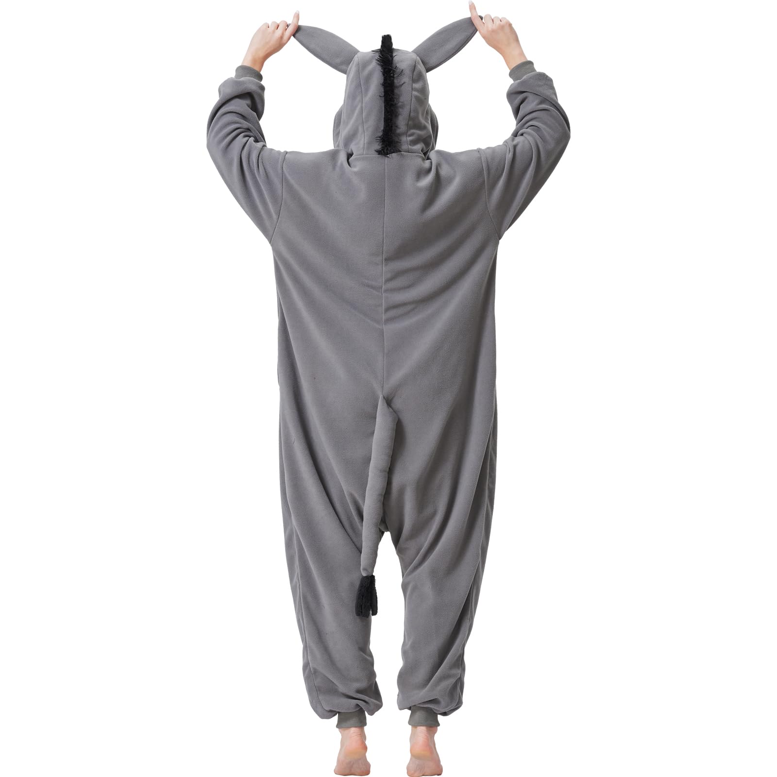 Adult Donkey Onesie Costume – Adorable Farm Animal Pajamas with Hooded Ears for Halloween & Lounging