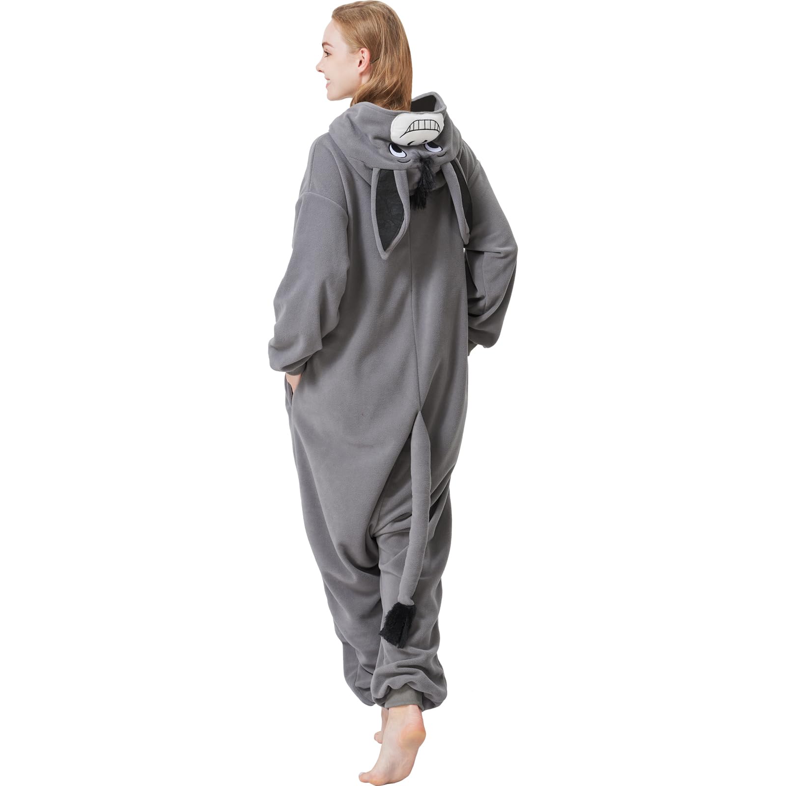 Adult Donkey Onesie Costume – Adorable Farm Animal Pajamas with Hooded Ears for Halloween & Lounging
