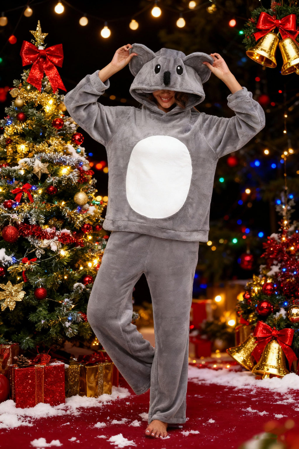 Adult Koala Hooded Cape Costume – Cozy Animal Cloak with Soft Ears for Women & Men, Unisex Wearable Blanket