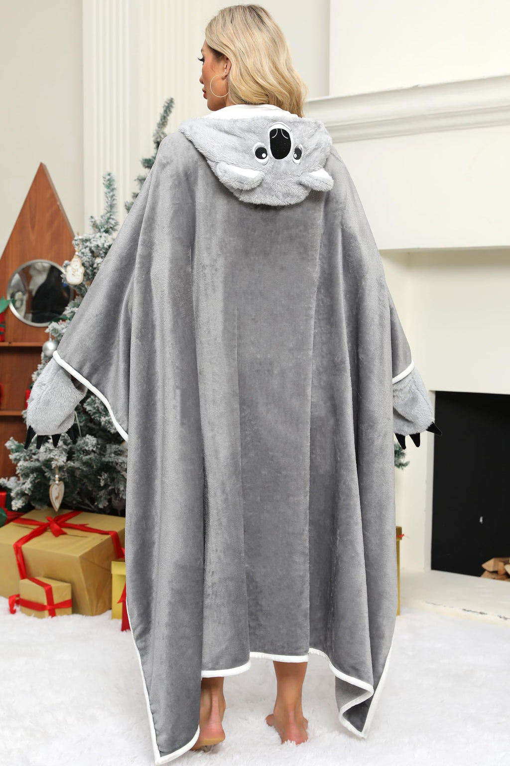 Brown Koala Hooded Blanket – Wearable Cozy Cape with Ears for Adults, Unisex Soft Fleece Throw for Lounging