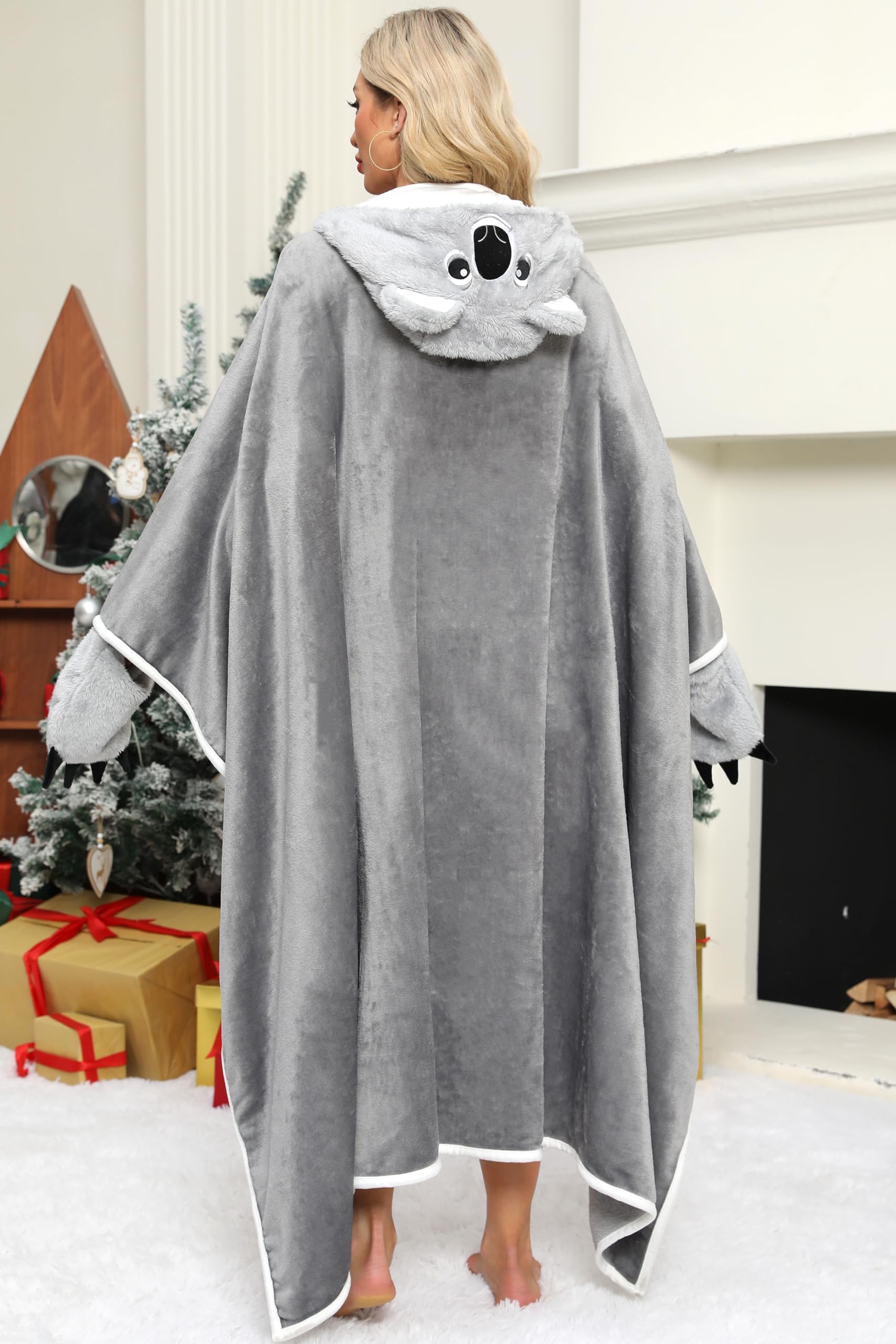 Brown Koala Hooded Blanket – Wearable Cozy Cape with Ears for Adults, Unisex Soft Fleece Throw for Lounging
