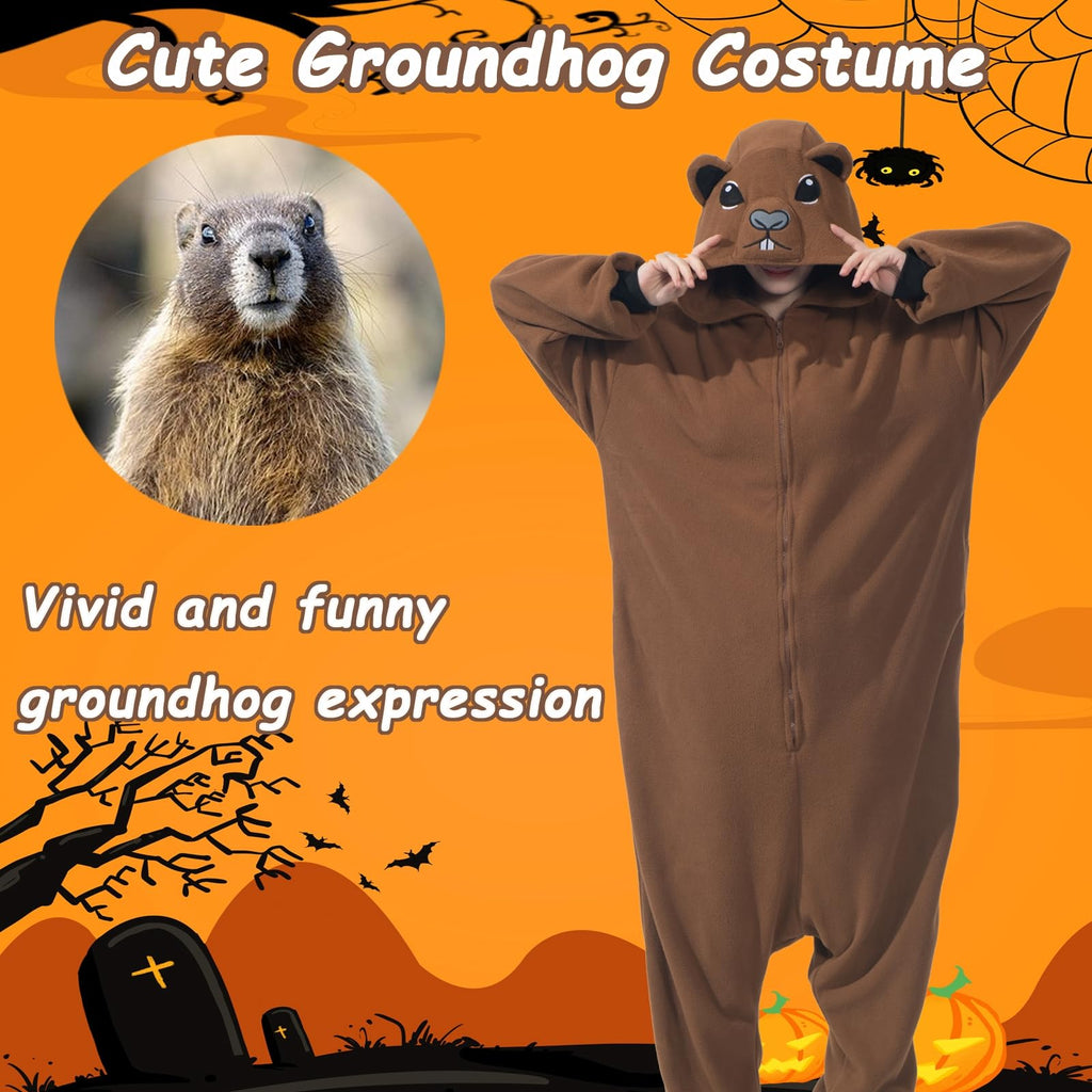 Adult Sea Otter Onesie Costume – Adorable Plush Animal Pajamas with Ears, Tail & Detachable Gloves for Halloween