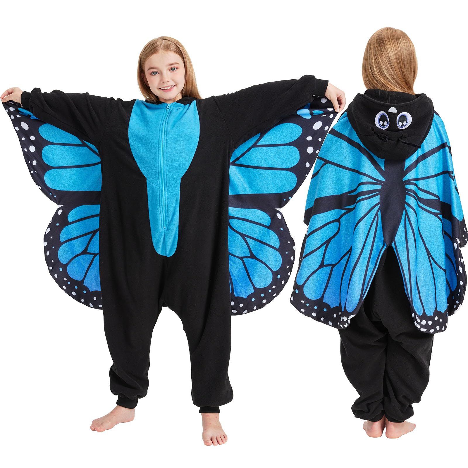 Kids Butterfly Onesie Costume – Children's Purple Wings Pajamas with Soft Flannel for Halloween & Cosplay