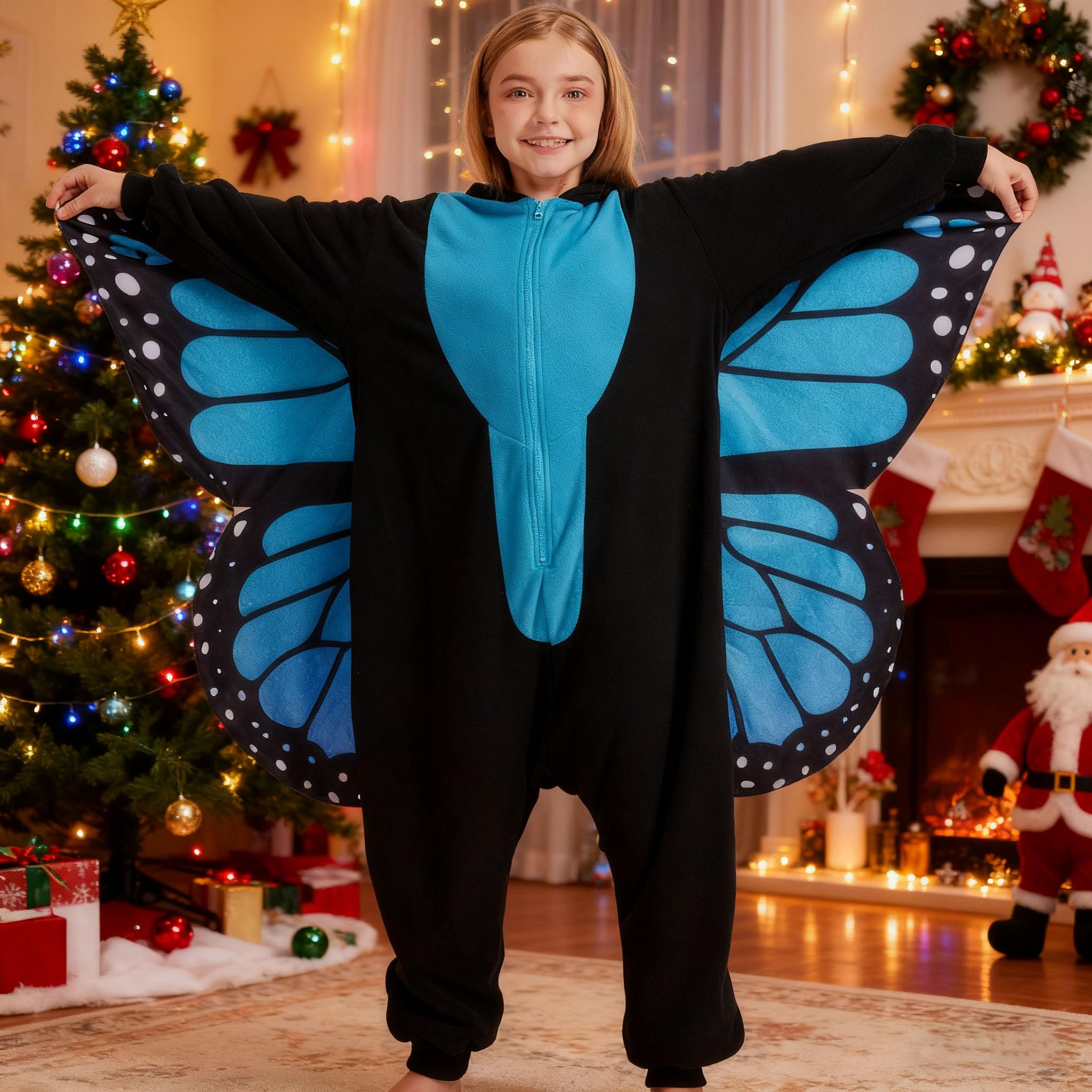 Kids Butterfly Onesie Costume – Children's Purple Wings Pajamas with Soft Flannel for Halloween & Cosplay