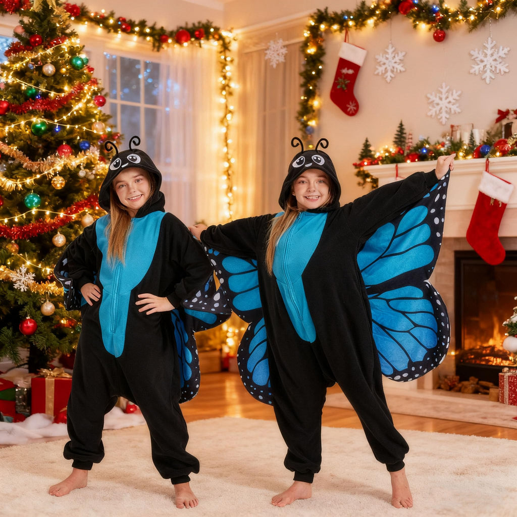 Kids Butterfly Onesie Costume – Children's Purple Wings Pajamas with Soft Flannel for Halloween & Cosplay