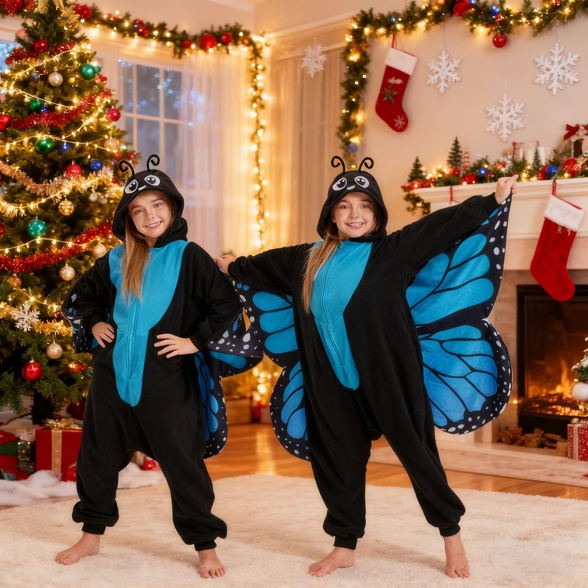 Kids Butterfly Onesie Costume – Children's Purple Wings Pajamas with Soft Flannel for Halloween & Cosplay