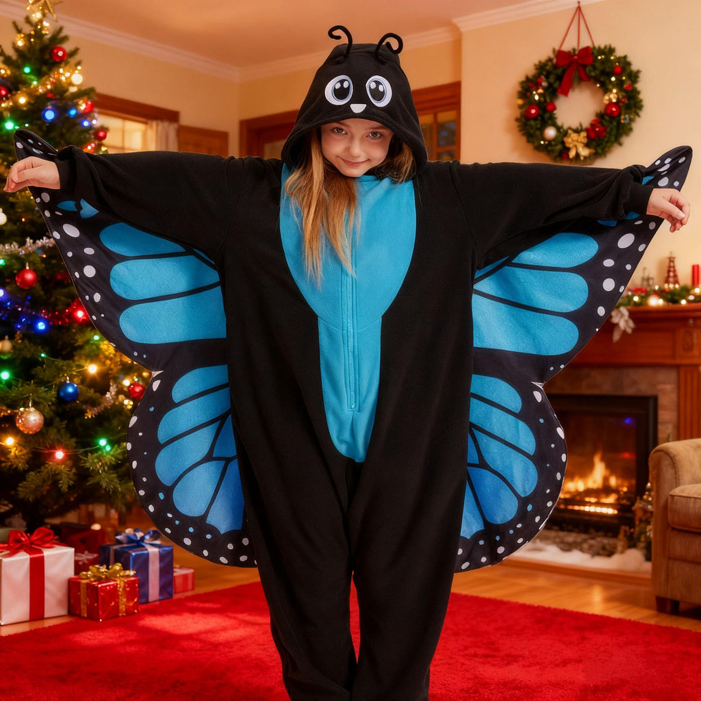 Kids Butterfly Onesie Costume – Children's Purple Wings Pajamas with Soft Flannel for Halloween & Cosplay